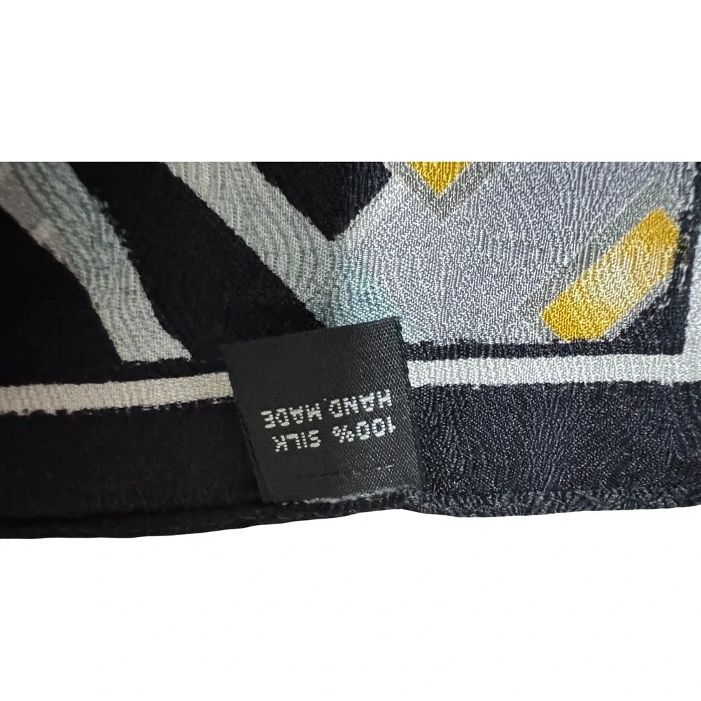 Mens Geometric Silk Scarf Black‎ Blue Yellow Designer Pocket Square 12' x 12" - Picture 3 of 6